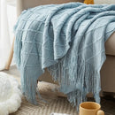 Plaid tricoté jacquard à pompons style nordique décoratif