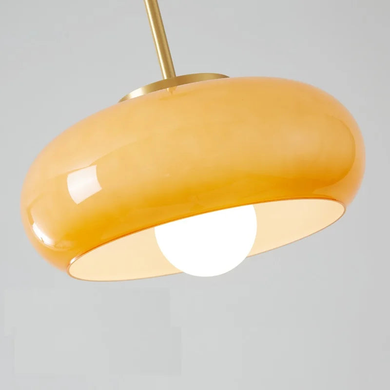 Suspension bauhaus LED en verre et métal doré - vue 5 sur 20