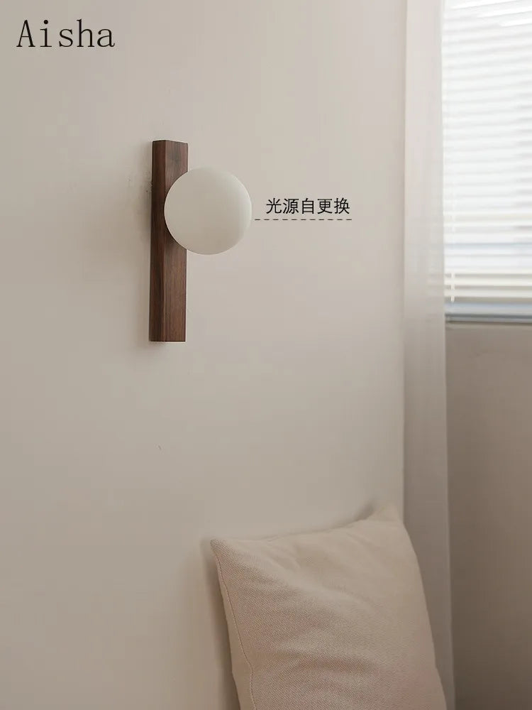 applique murale rétro en noyer avec verre décoratif - vue 5 sur 7