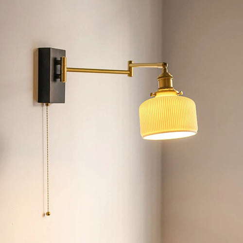 lampe de chevet murale en bois nordique avec abat jour céramique adjustable - vue 2 sur 7