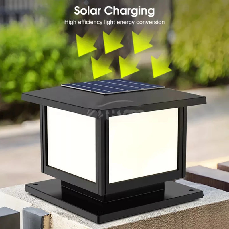 Nouveau LED à alimentation solaire lumière de clôture carrée blanc chaud lampe éclairage extérieur pilier étanche IP65 lampe solaire extérieure pour jardin