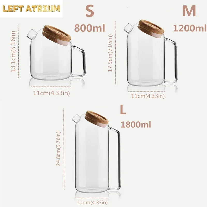 Bouilloire verre couvercle bois style floral resistante chaleur - vue 3 sur 7