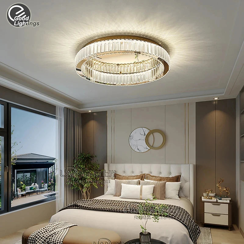 Plafonnier LED ronde en cristal pour chambre à coucher salon Foyer salle à manger moderne luxe en acier inoxydable plafonnier en cristal