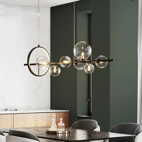 lustre moderne led avec boules de verre suspendues - vue 4 sur 8