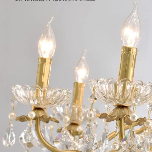 lustre moderne en or avec éclairage tube led et cristal - vue 6 sur 13