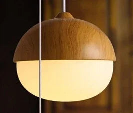 suspension moderne en verre et bois avec champignons - vue 9 sur 8