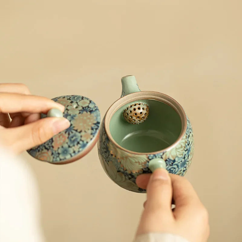 Théière ru kiln céramique pivoine style han kungfu - vue 4 sur 6