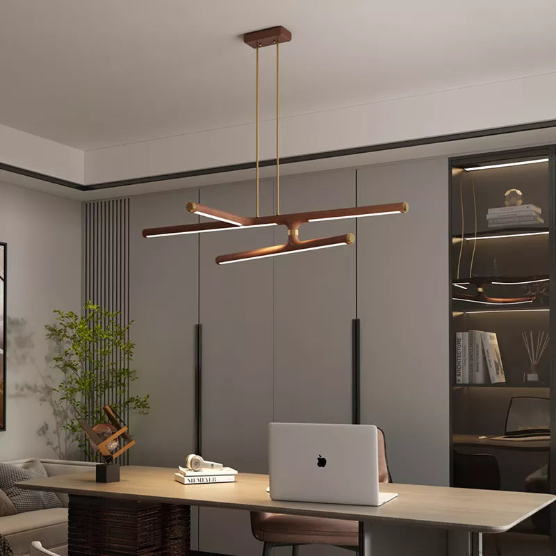 Éclairage de salon nordique créatif tout en cuivre lumière LED moderne de luxe Simple noyer noir en bois massif lustre de salle à manger