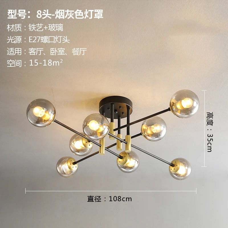 lustre nordique moderne led avec boules de verre - vue 15 sur 18