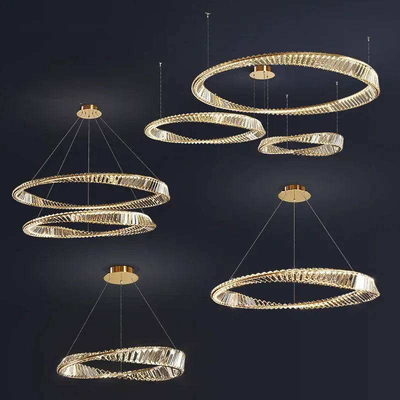 LustreSalon moderne Led K9 Dimmable de luxe or anneau irrégulier cristal