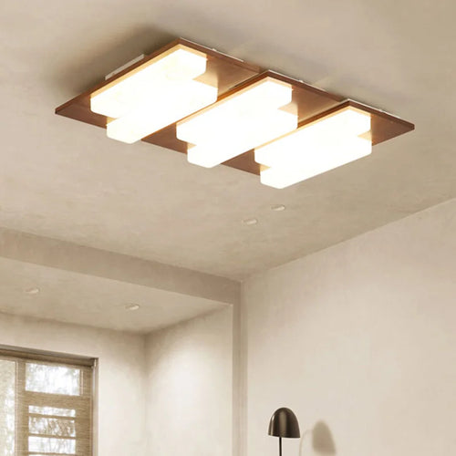 plafonnier led moderne en bois véritable 4/6/9 têtes luminaire intérieur - vue 2 sur 12