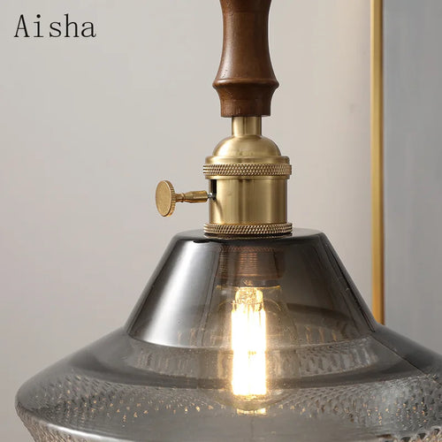 suspension en noyer et verre pour intérieur moderne - vue 5 sur 8
