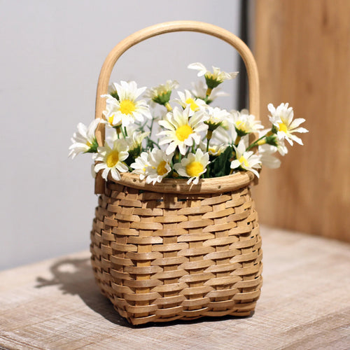 panier à main vintage en bois à fleurs pour rangement décoratif
