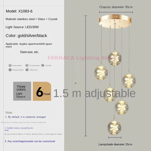 Remote control stair chandelier Nordic creative duplex dining room light lift high living room, apartment decorative chandelier - vue 9 sur 20