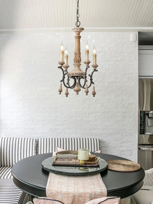 lustre vintage en bois sculpté pour un éclairage élégant à la maison - vue 6 sur 8