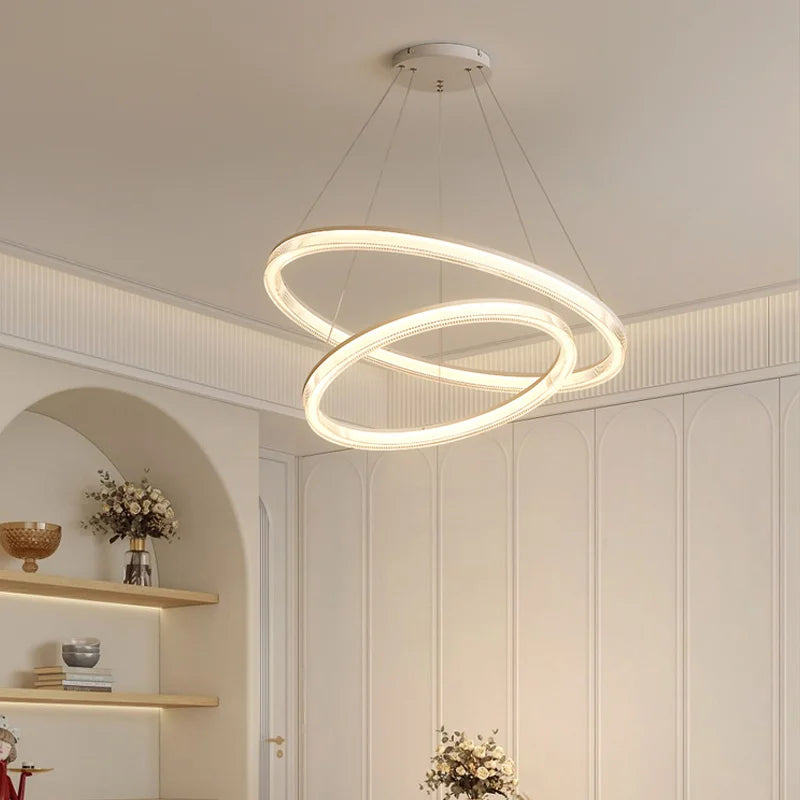 Modern Nordic LED Chandeliers For Living Rooms, Bedrooms, Restaurants, Kitchens, Chandeliers, White Circular 3-ring Design - vue 3 sur 10