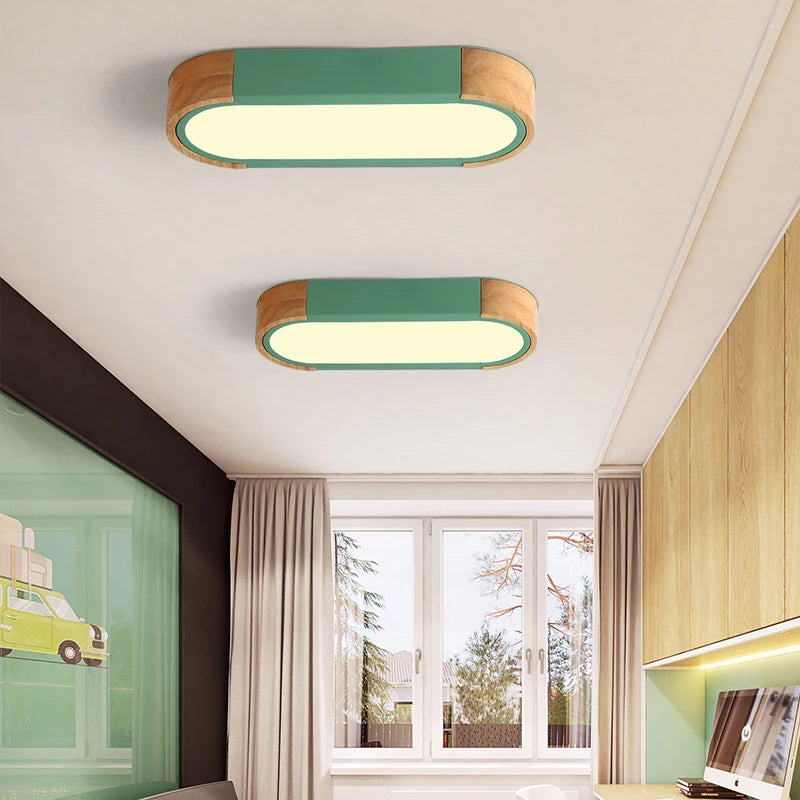 SANDYHA plafonniers nordique Led bois fer acrylique Rectangle piste lampe pour salon chambre décor intérieur luminaires