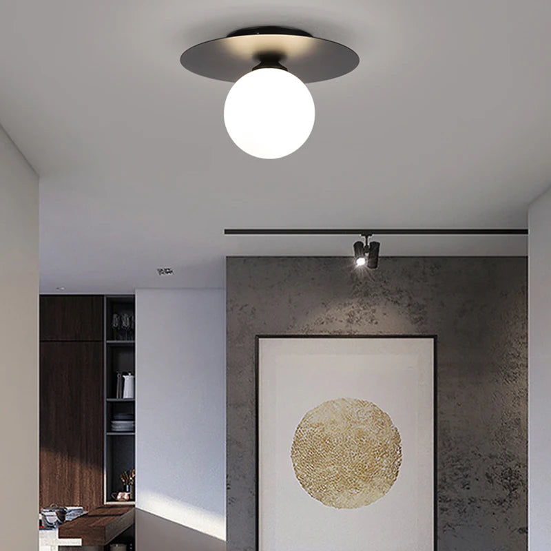 plafonnier led or noir boule verre intérieur chambre salon - vue 5 sur 10