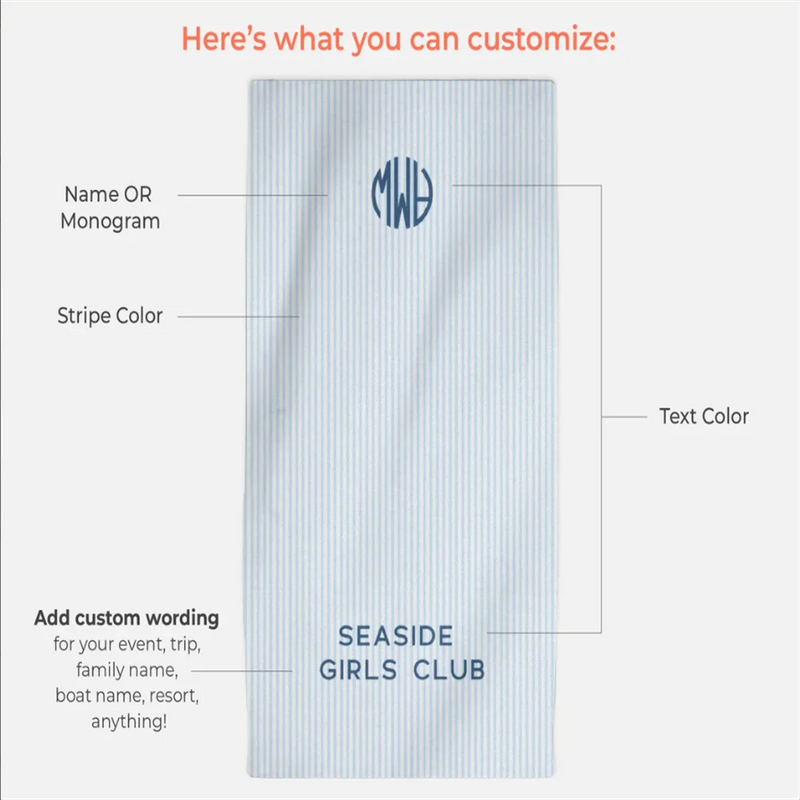 serviette de plage personnalisée rayures style preppy monogramme