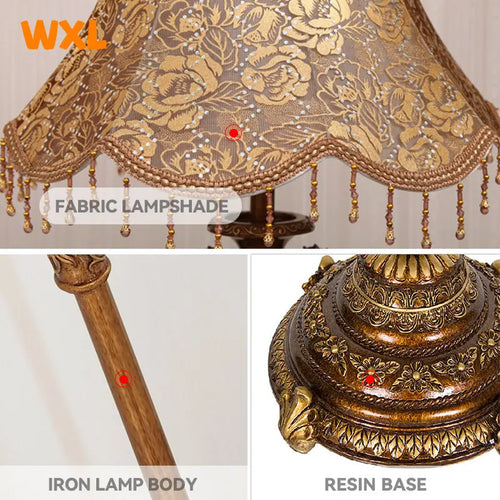 European LED Floor Lamp, Fabric, Rural Retro Living Room Lamp, Creative Vertical Table Lamp, Simple Study, Bedroom, Bedside Lamp - vue 6 sur 7