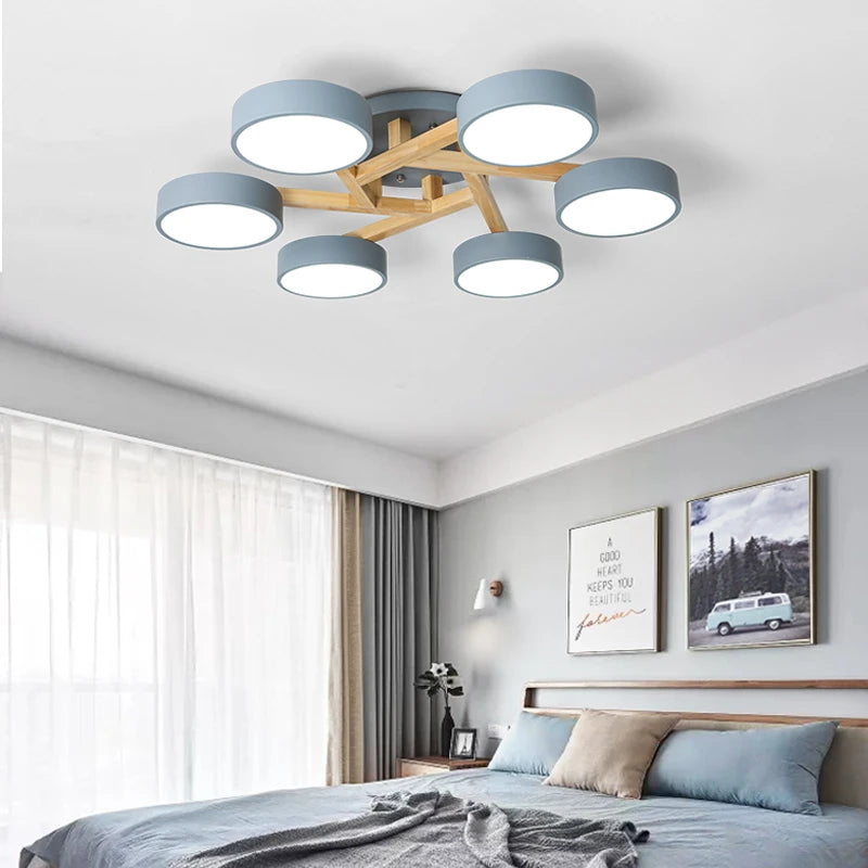 lustre led style nordique moderne en bois massif - vue 3 sur 15