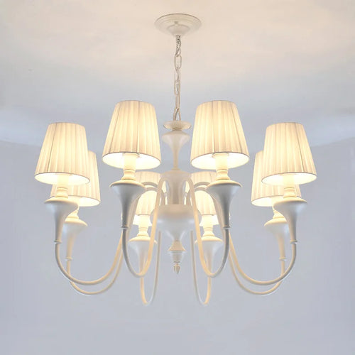 lustre moderne à trois ou six lumières en métal avec abat-jour tissu - vue 5 sur 5