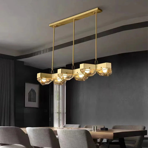 suspension led décorative en cuivre avec luminaire réglable - vue 2 sur 14