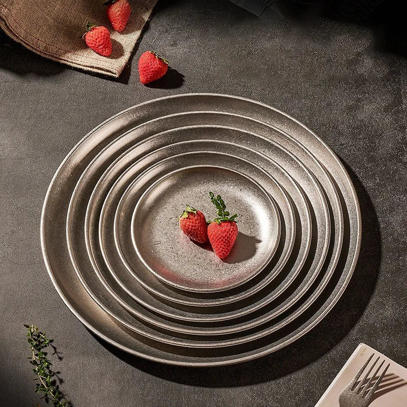 Assiettes inox style industriel retro plateaux cuisine - vue 5 sur 7