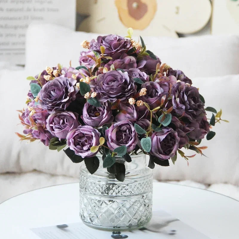 bouquet de pivoines roses en soie pour décoration intérieure - vue 4 sur 12