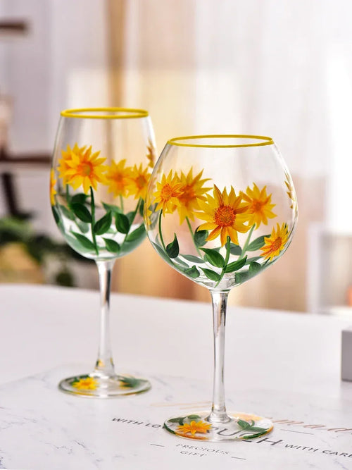 verres a vin motif floral artisanal lot trois