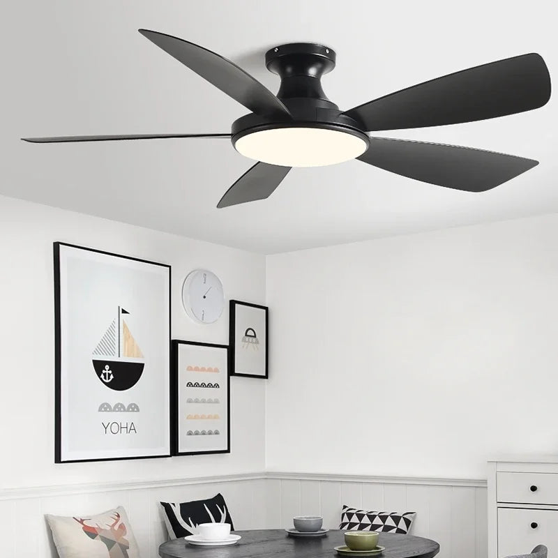 ventilateur de plafond bas moderne avec lumière led et télécommande dc - vue 4 sur 12