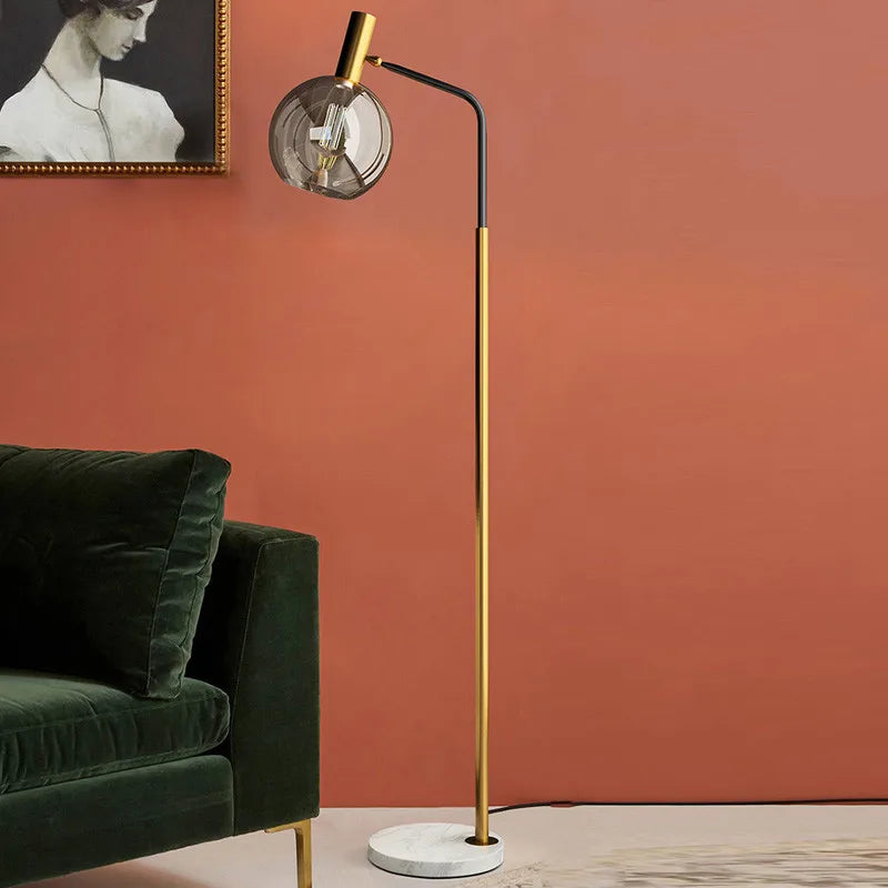 lampadaire doré et noir en métal et verre élégant - vue 5 sur 9