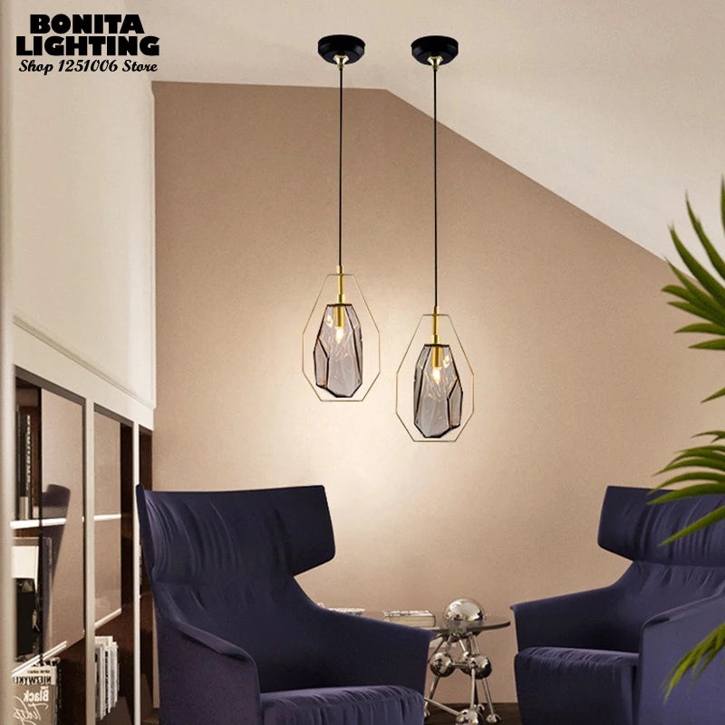 suspension en cristal avec anneau en métal design nordique élégant - vue 5 sur 8
