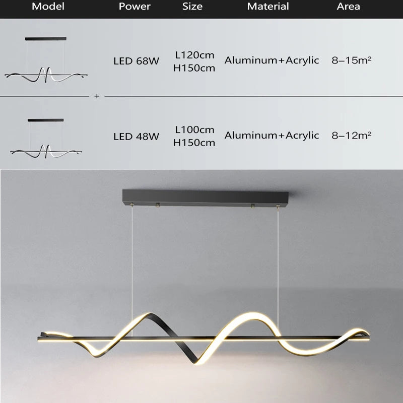 Suspension LED moderne lumières lustre or vague Lampadario lampe ECG salle à manger chambre salon cuisine suspension suspension