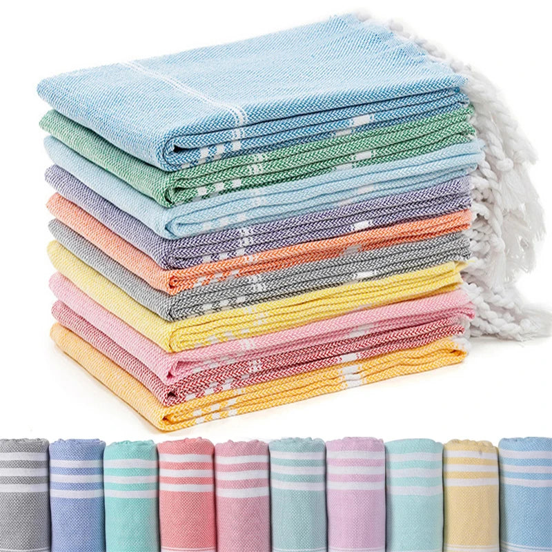 Serviette de plage turque coton franges rayures rapide - vue 4 sur 7
