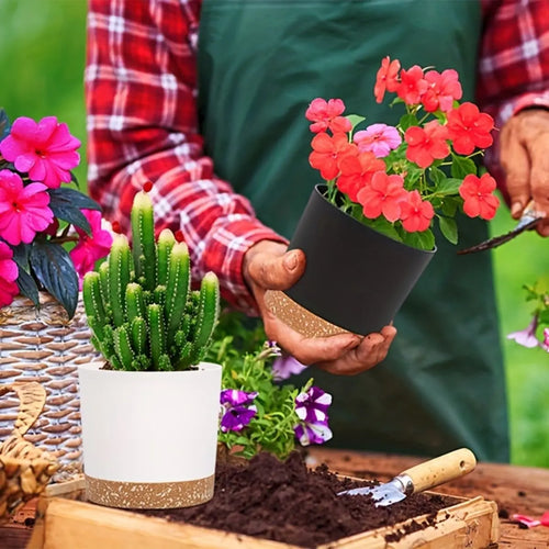 lot de 4 pots de fleurs ronds avec fond amovible et respirant - vue 7 sur 11