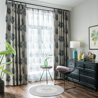 Voilage rideau motif plumes style mediterraneen salon chambre