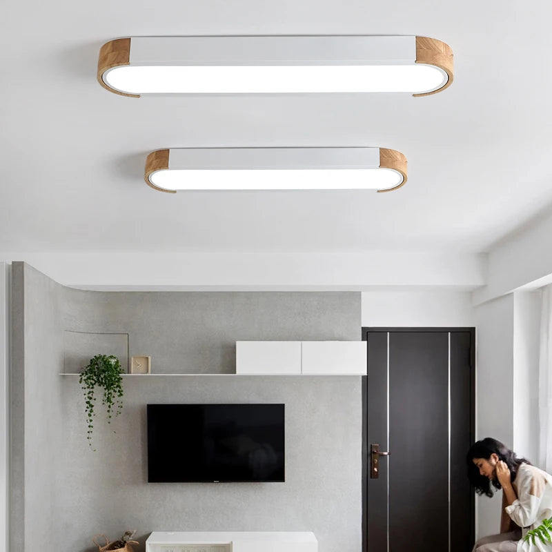 SANDYHA plafonniers nordique Led bois fer acrylique Rectangle piste lampe pour salon chambre décor intérieur luminaires