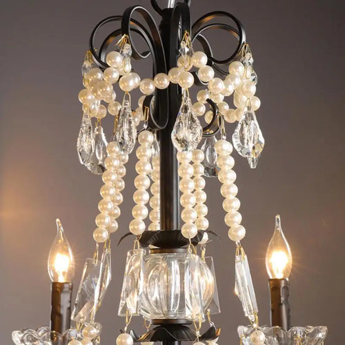 lustre moderne en cristal avec perles et éclairage led - vue 7 sur 10