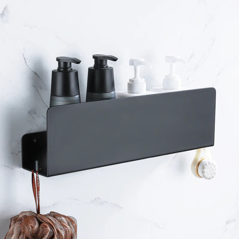etagère de rangement murale avec crochets en aluminium pour douche et cuisine