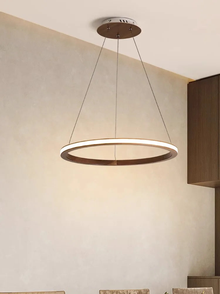 lustre moderne en bois led avec anneau en noyer rétro - vue 4 sur 14