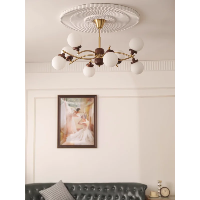 lustre en bois et verre style rétro américain pour cuisine et restaurant - vue 4 sur 9
