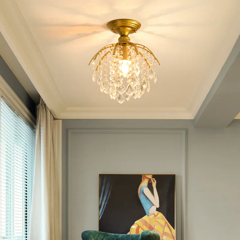 lustre moderne en cristal doré pour intérieur lumineux - vue 7 sur 16