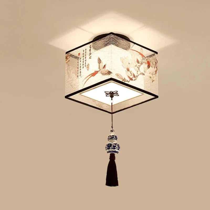 lustre chinois créatif lotus éclairage suspendu peinture décorative - vue 4 sur 27