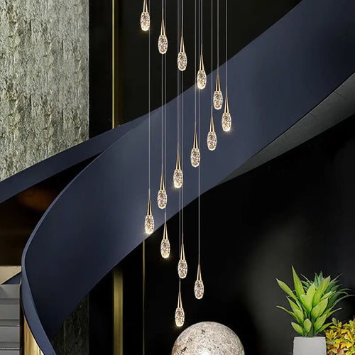 lustre d'escalier duplex lumière moderne de luxe rotatif en cristal - vue 2 sur 17