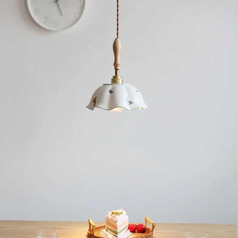 Suspension design led papillon céramique et bois - vue 5 sur 30
