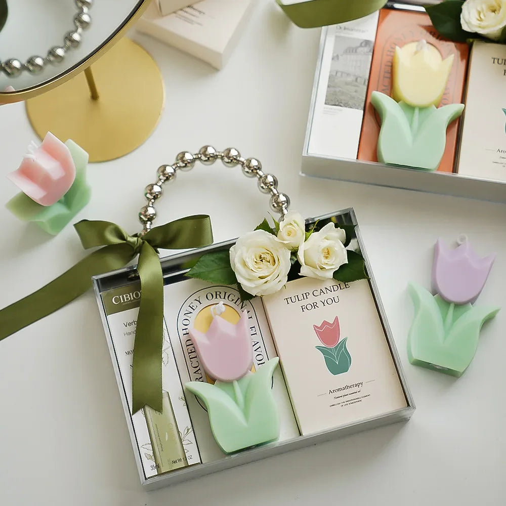bougie tulipe artisanale parfumée pour décorations et aromathérapie - vue 3 sur 12