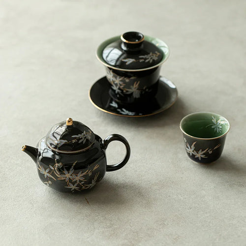 Théière rétro kung fu céramique motif floral abricot