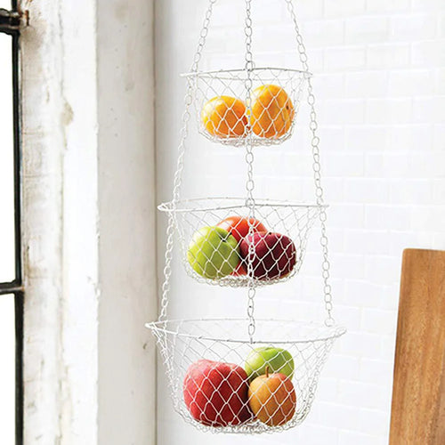 panier mural à légumes et fruits à trois niveaux en fil de fer - vue 6 sur 7