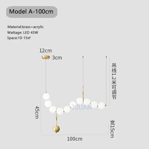 French Luxury Copper Pendant Lamps for Bedroom Living Room Kitchen Table Lighting Acrylic Round Bubble Ceiling Hanging Light - vue 10 sur 16
